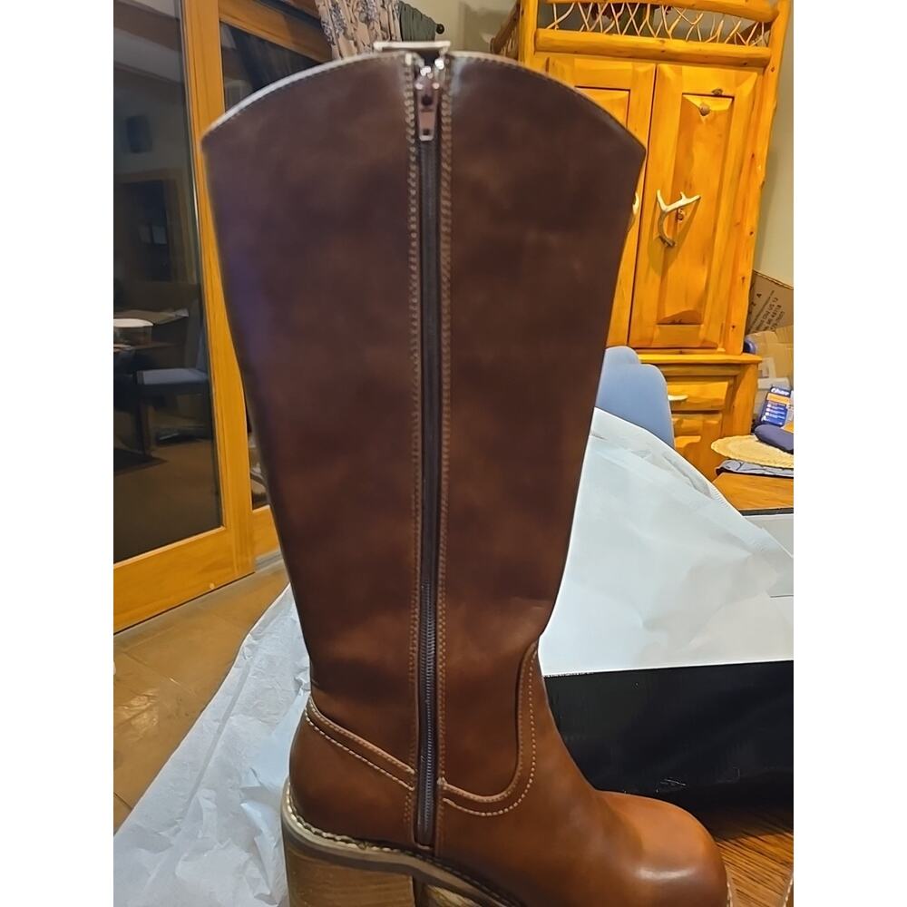 Dolls Kill Current Mood Platform Western Brown Boots Size 8 New - Picture 4 of 14